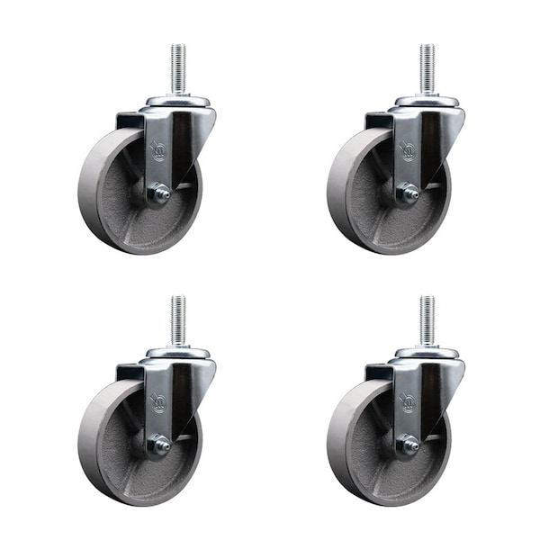 4 Inch Semi Steel Wheel Swivel 58 Inch Threaded Stem Caster Set Service Caster